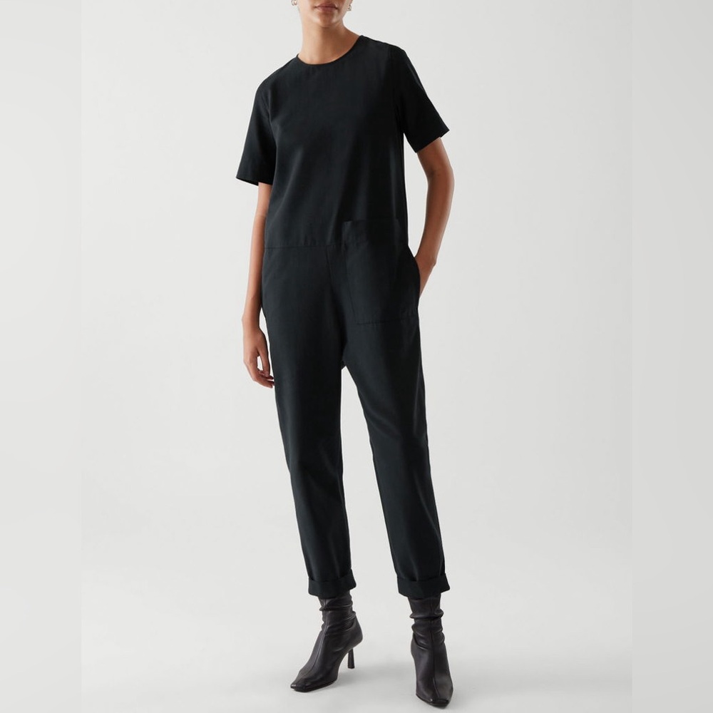 COS Community Of Style Short Sleeve Boxy Jumpsuit Coverall In Charcoal Size 8